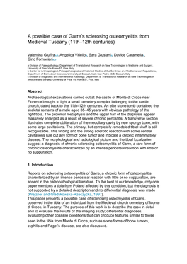 A Possible Case of Garre's Sclerosing Osteomyelitis from Medieval Tuscany