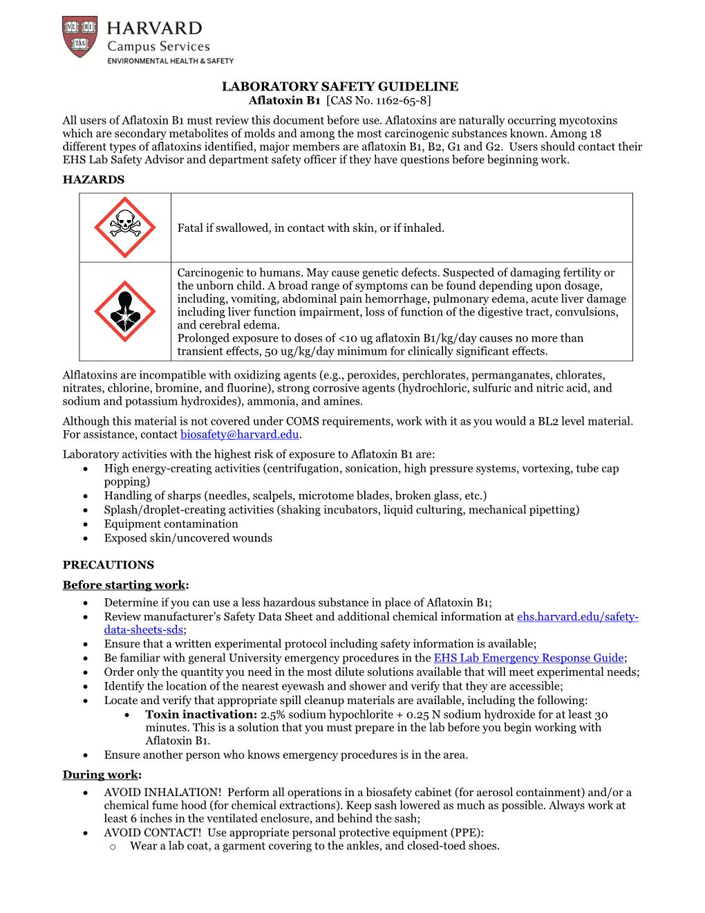 Lab Safety Guideline: Aflatoxin B1 - DocsLib