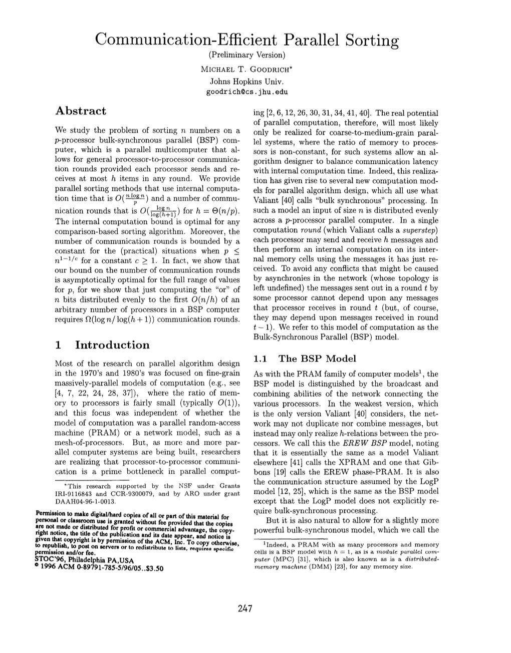 Communication-Efficient Parallel Sorting (Preliminary Version)