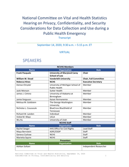 Transcript-Privacy, Confidentiality & Security Meeting-September 14, 2020