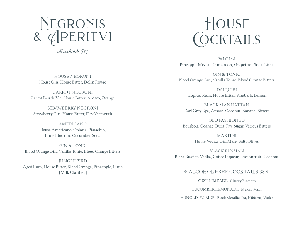 Negronis & Aperitvi House Cocktails