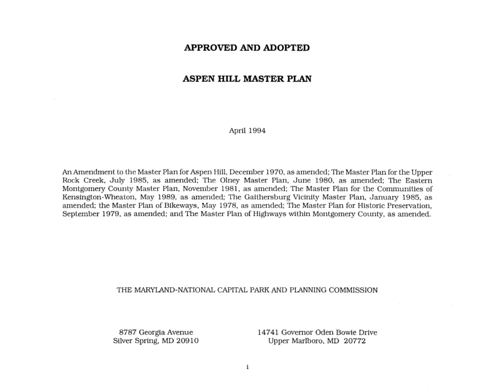 Aspen Hill Master Plan