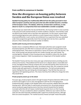 How the Divergence on Housing Policy Between Sweden and the European Union Was Resolved