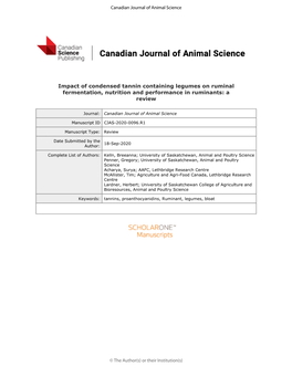 Impact of Condensed Tannin Containing Legumes on Ruminal Fermentation, Nutrition and Performance in Ruminants: a Review