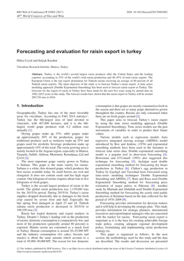 Forecasting and Evaluation for Raisin Export in Turkey
