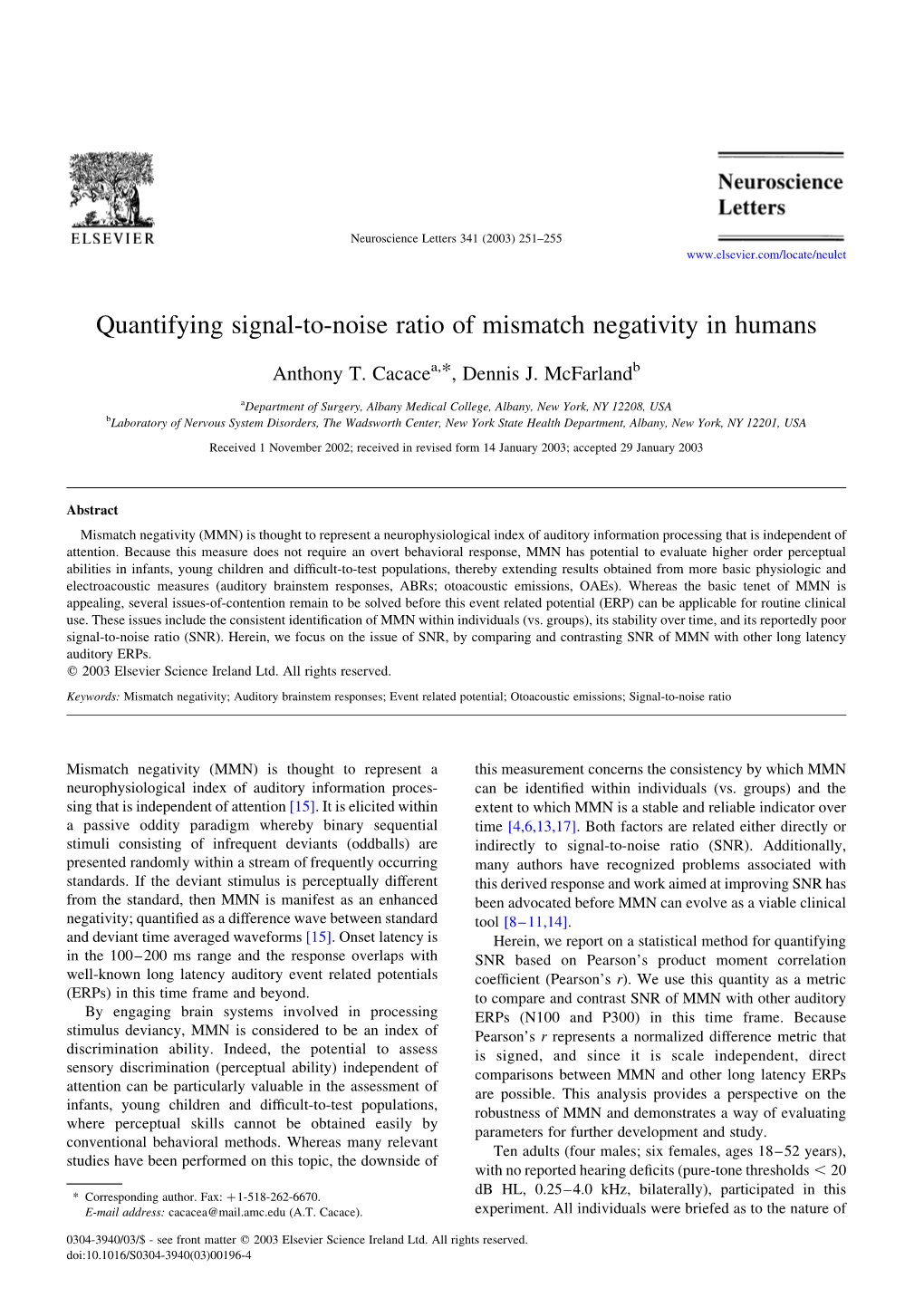 Quantifying Signal-To-Noise Ratio of Mismatch Negativity in Humans.Pdf