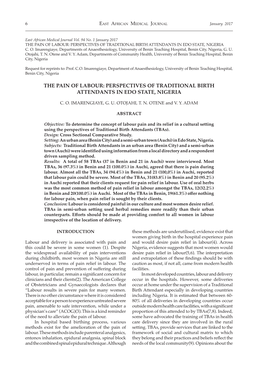 The Pain of Labour: Perspectives of Traditional Birth Attendants in Edo State, Nigeria C