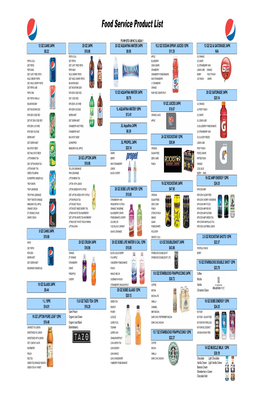 Food Service Product List