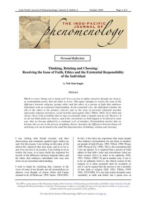Thinking, Relating and Choosing: Resolving the Issue of Faith, Ethics and the Existential Responsibility of the Individual
