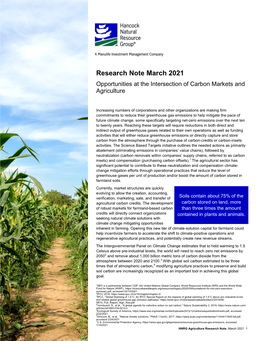 Research Note March 2021 Opportunities at the Intersection of Carbon Markets and Agriculture