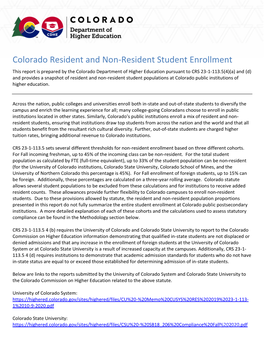 Colorado Resident and Non-Resident Student Enrollment