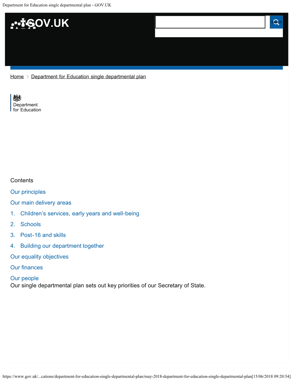 Department for Education Single Departmental Plan - GOV.UK