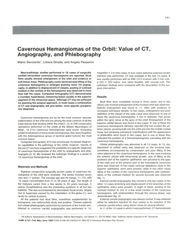 Cavernous Hemangiomas of the Orbit: Value of CT, Angiography, and Phlebography