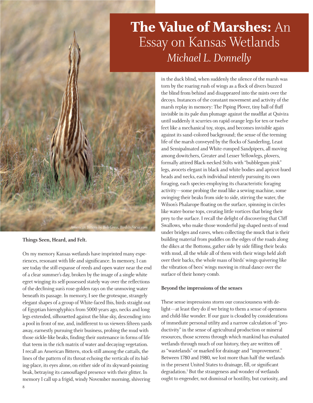 The Value of Marshes: an Essay on Kansas Wetlands Michael L