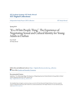 The Experience of Negotiating Sexual and Cultural Identity for Young- Adults in Durban Erin Schaff SIT Study Abroad