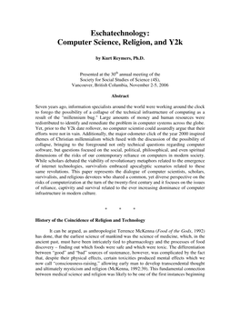 Eschatechnology: Computer Science, Religion, and Y2k
