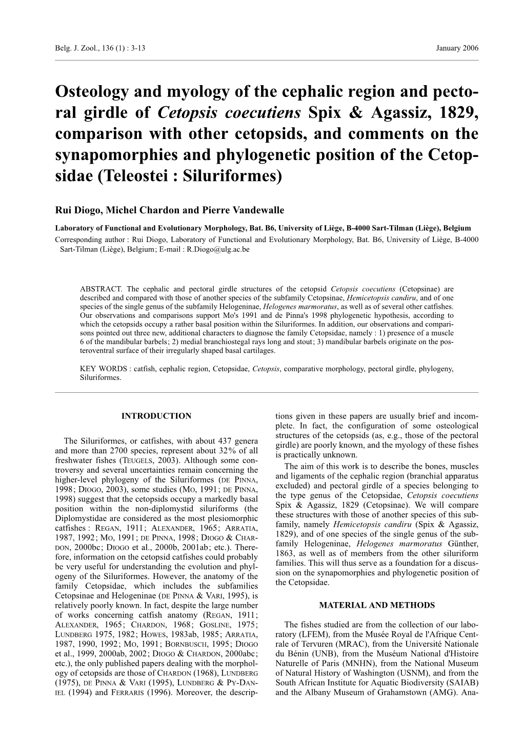 Osteology and Myology of the Cephalic Region and Pecto- Ral