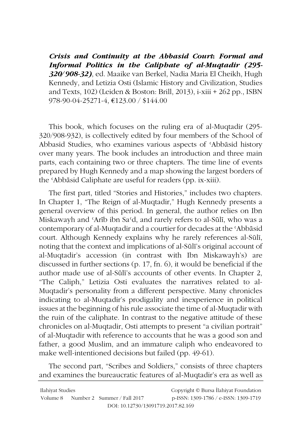 Formal and Informal Politics in the Caliphate of Al-Muqtadir (295- 320/908-32), Ed