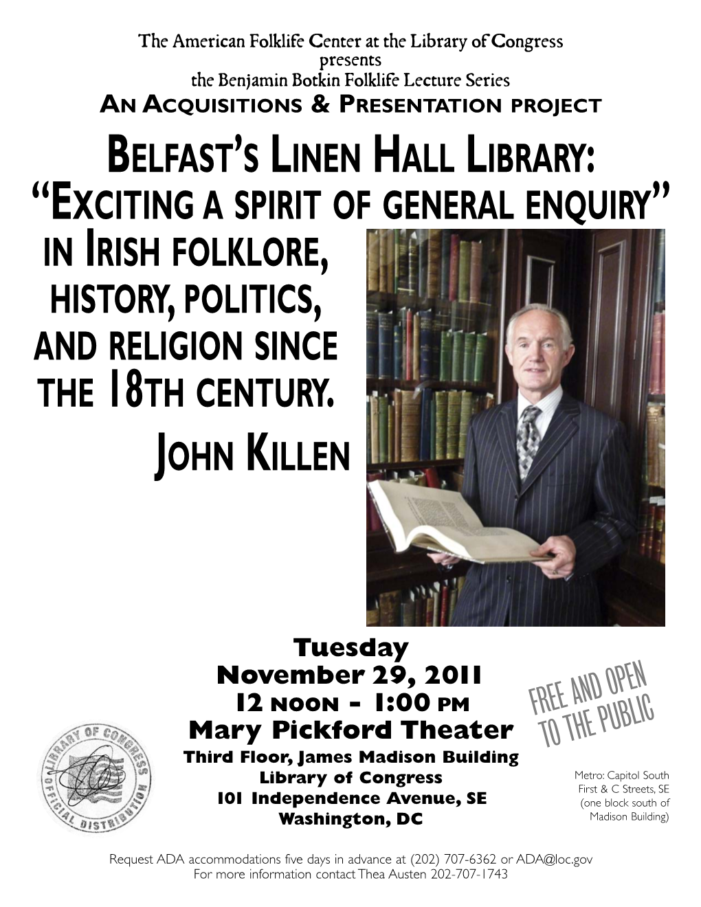 Belfast's Linen Hall Library, a Talk by John Killen. Benjamin Botkin