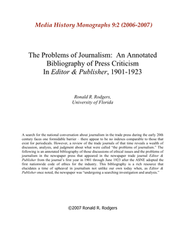 An Annotated Bibliography of Press Criticism in Editor & Publisher, 1901