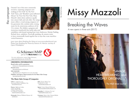 Missy Mazzoli Mazzoli’S Talent Draws Audiences Equally Into Concert Halls and Rock Clubs