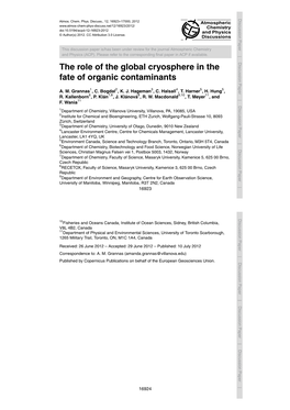 The Role of the Global Cryosphere in the Fate of Organic Contaminants