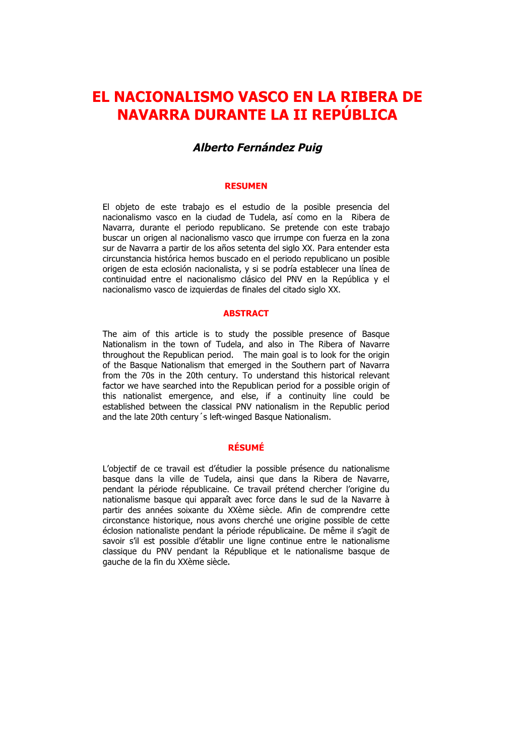 El Nacionalismo Vasco En La Ribera De Navarra Durante La Ii República