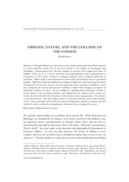 NIHILISM, NATURE, and the COLLAPSE of the COSMOS David Storey