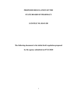 Proposed Regulation of the State Board of Pharmacy