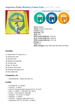 Augustus Pablo Rockers Comes East Mp3, Flac, Wma