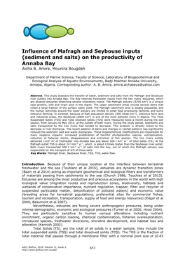 Influence of Mafragh and Seybouse Inputs (Sediment and Salts) on the Productivity of Annaba Bay Aicha B