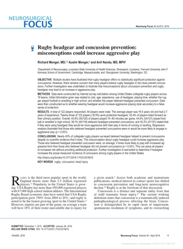 Rugby Headgear and Concussion Prevention: Misconceptions Could Increase Aggressive Play
