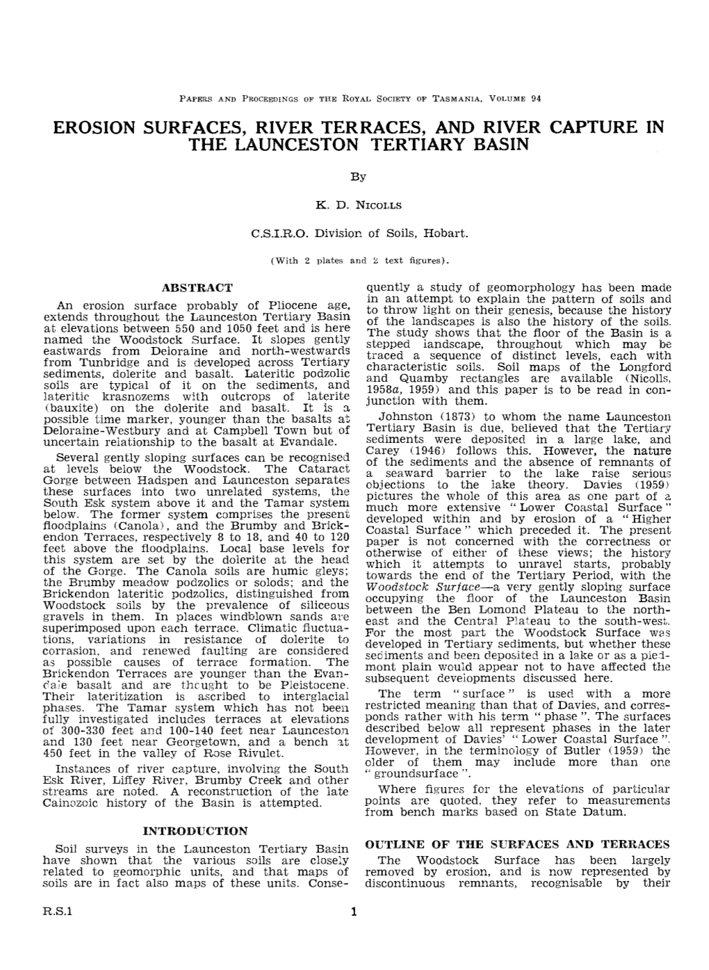 Erosion Surfaces, River Terraces, and River Capture in the Launceston Tertiary Basin