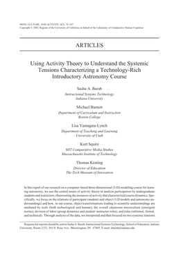 ARTICLES Using Activity Theory to Understand the Systemic Tensions