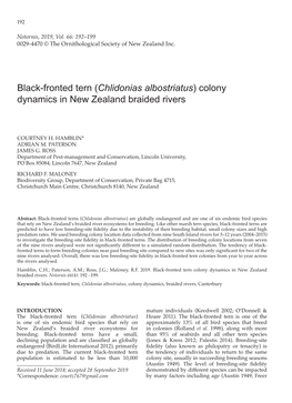 Black-Fronted Tern (Chlidonias Albostriatus) Colony Dynamics in New Zealand Braided Rivers