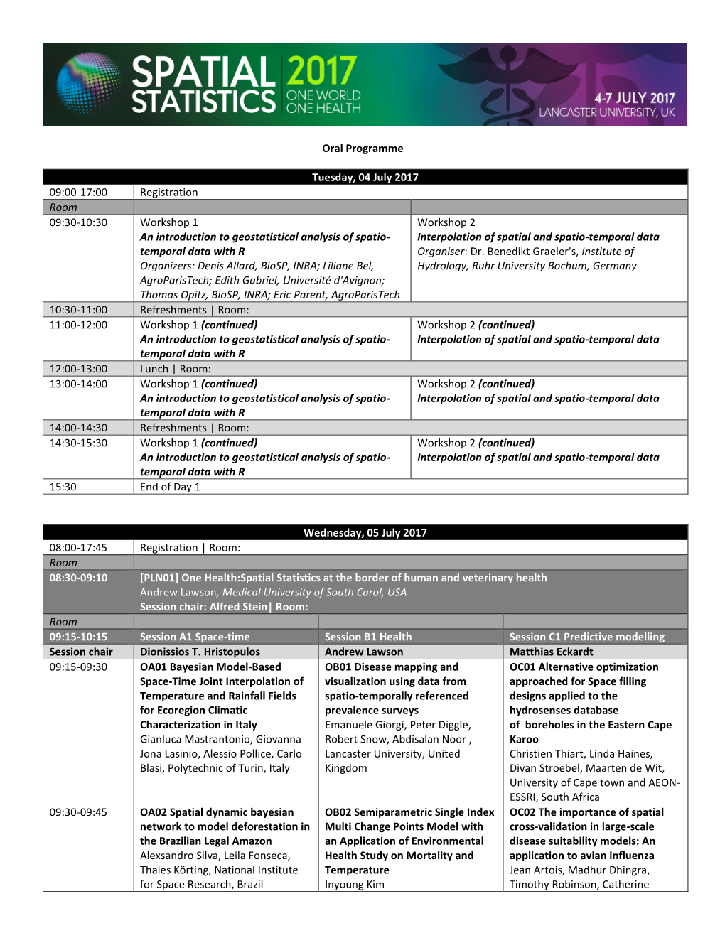 Oral Programme Tuesday, 04 July 2017 09:00-17:00 Registration