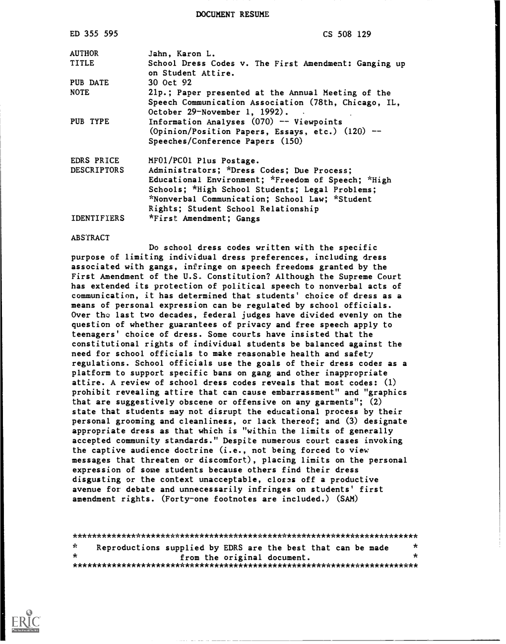 School Dress Codes V. the First Amendment Ganging up on Student Attire