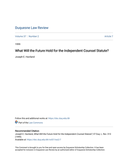 What Will the Future Hold for the Independent Counsel Statute?