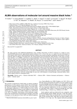 ALMA Observations of Molecular Tori Around Massive Black Holes ? F