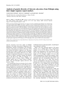 Analysis of Genetic Diversity of Guizotia Abyssinica from Ethiopia Using Inter Simple Sequence Repeat Markers