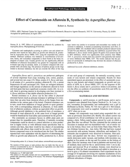 Effect of Carotenoids on Aflatoxin B1 Synthesis by Aspergillus Flavus