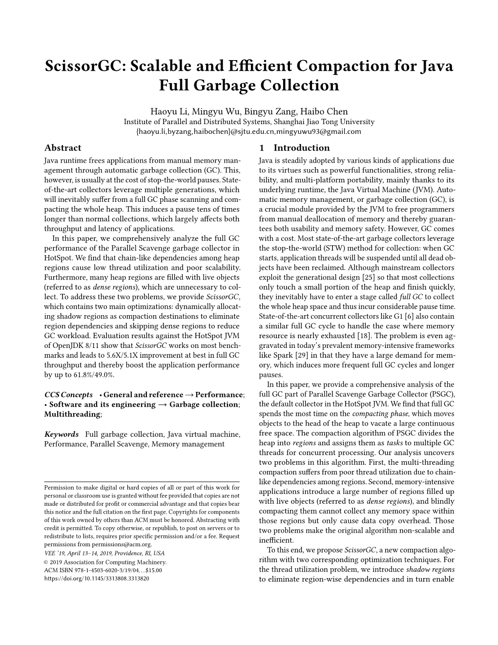 Scissorgc: Scalable and Efficient Compaction for Java Full Garbage Collection