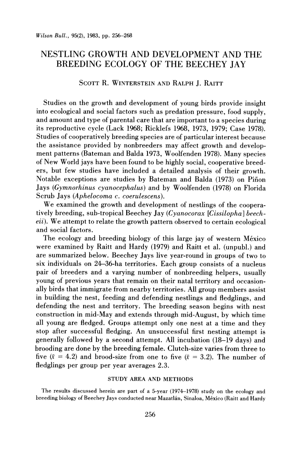 Nestling Growth and Development and the Breeding Ecology of the Beechey Jay