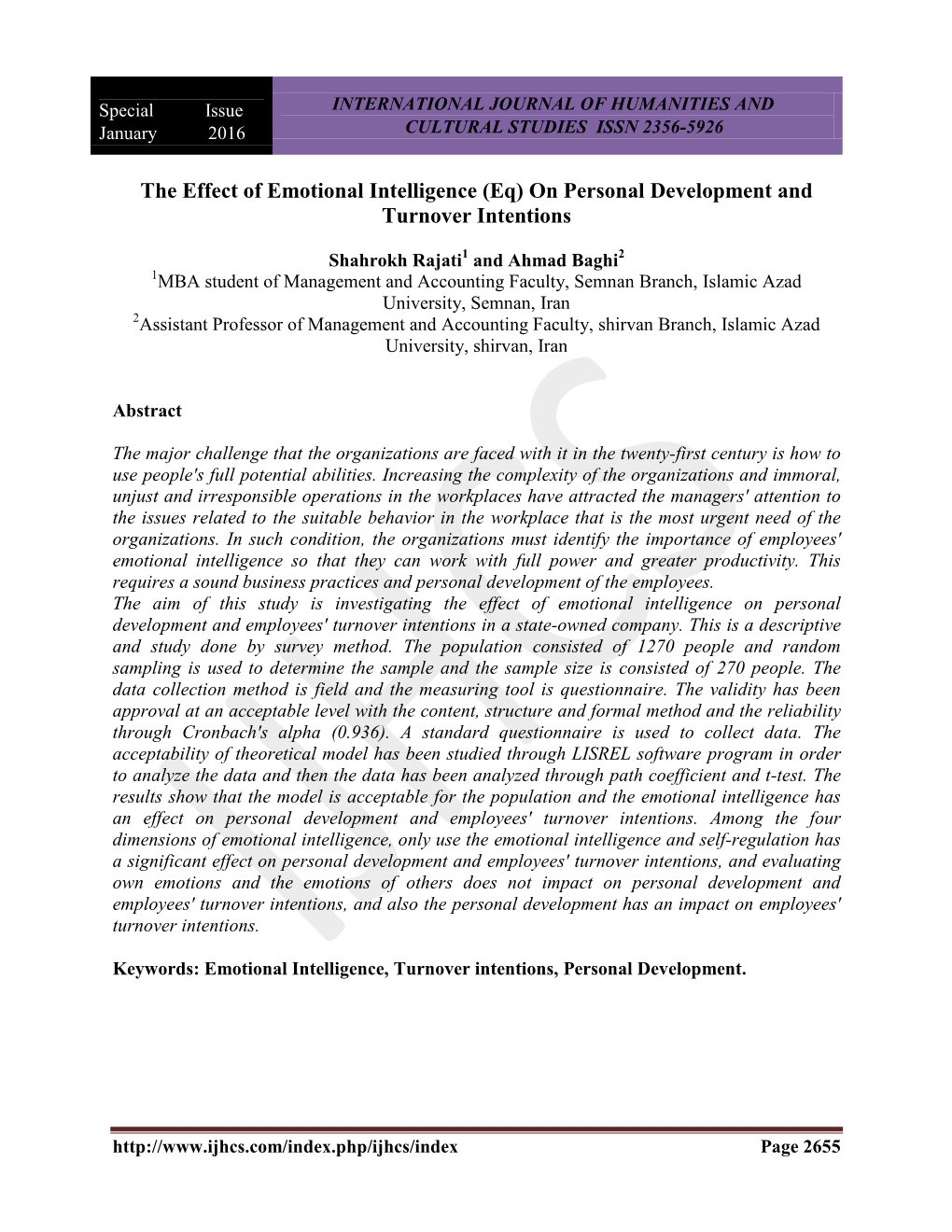 The Effect of Emotional Intelligence (Eq) on Personal Development and Turnover Intentions