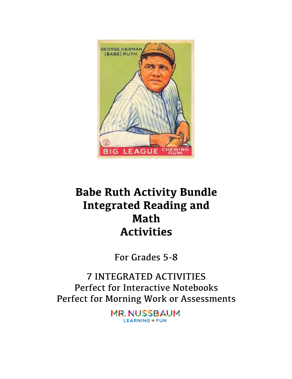 Babe Ruth Activity Bundle Integrated Reading and Math Activities