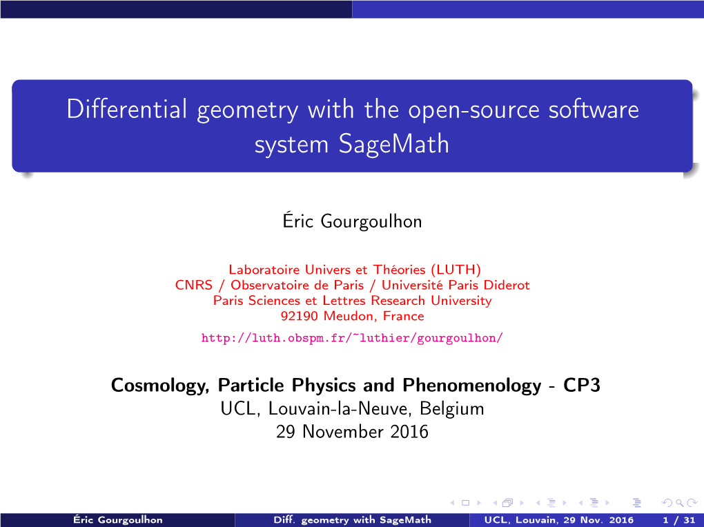 Differential Geometry with the Open-Source Software System Sagemath
