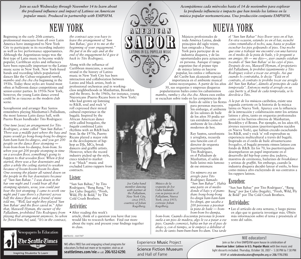 NEW YORK NUEVA YORK Beginning in the Early 20Th Century, the Contract Says You Have to Músicos Profesionales De El “Sun Sun Babae” Hizo Llover Yeso En El Bar