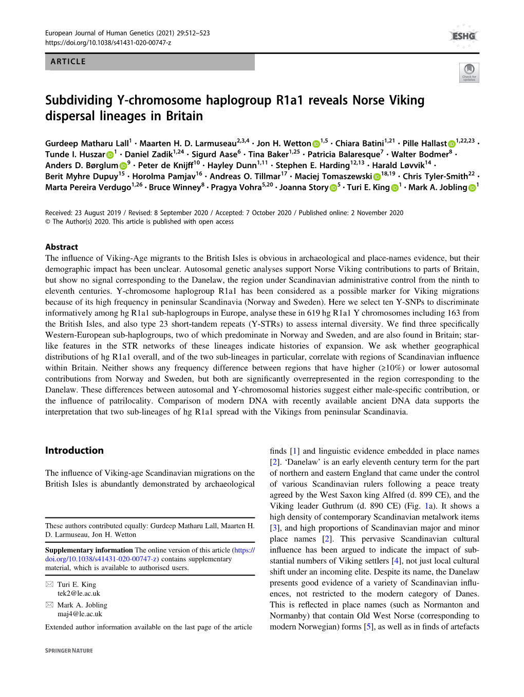 Subdividing Y-Chromosome Haplogroup R1a1 Reveals Norse Viking Dispersal Lineages in Britain