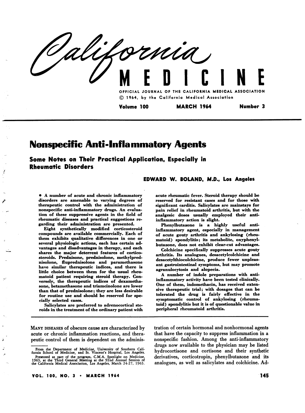 Nonspecific Anti-Inflammatory Agents Some Notes on Their Practical Application