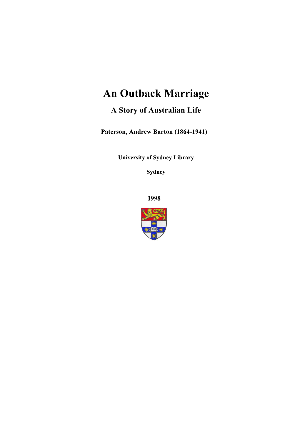 An Outback Marriage a Story of Australian Life